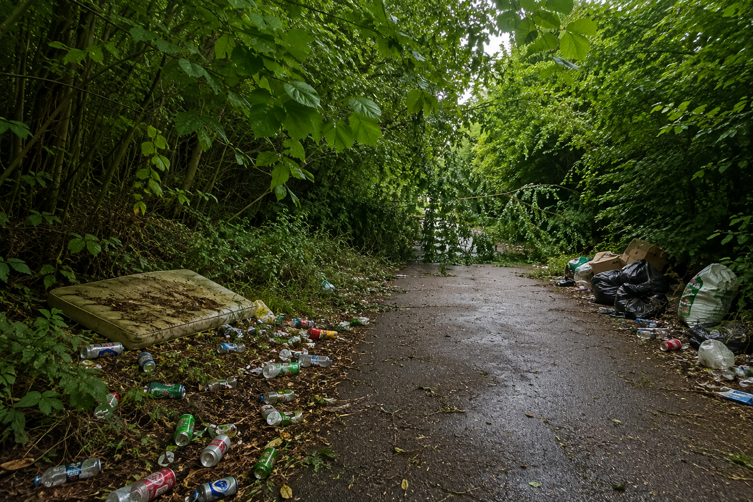 Voor: omgevallen tak op de weg